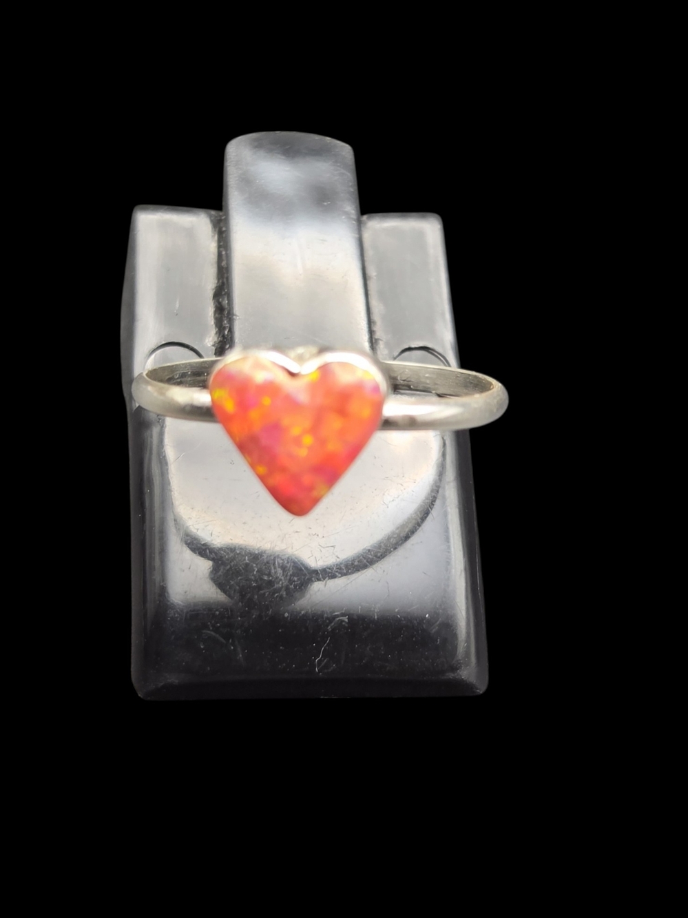 Silver Heart Ring with Pink Opal Accent